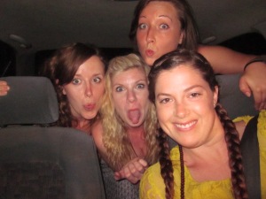 we are pulling a face, as the Brits say: Hannah is on the left, me, Laura, Grady